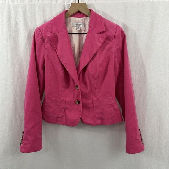 Isaac Mizrahi Pink Corduroy Barbiecore Blazer Jacket Career Womens Size M Career - Picture 1 of 13